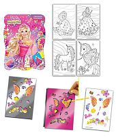 Секретная раскраска "Barbie" 35 предметов: карандаши 10 цв, 12 раскрасок, 10 наклеек, 1 трафарет, 1 секретный лист, 1 стек, "Limpopol"