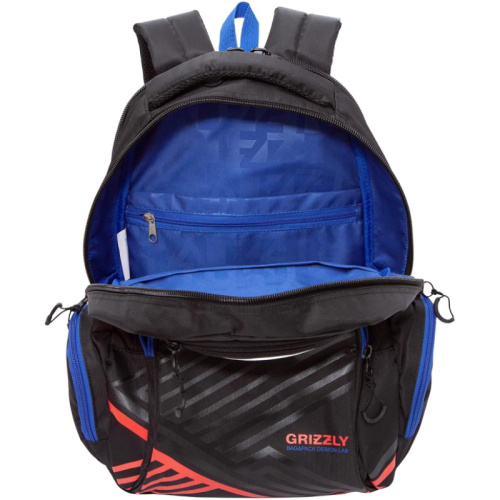 Рюкзак молодежный, 2 отделения, молния, карманы, жесткое дно, красно-синий полиэстер, 320*220*420 мм, "Grizzly" фото 4