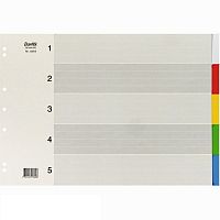 Разделители цветные ф.А3 430*300 мм, 5 отделений, 5 цв, горизонтальные, перфорация слева, пластик 120 мкм, "Bantex"