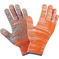 Перчатки трикотажные, 6-ти ниточные, ПВХ - елочка, оранжевые, 10 класс