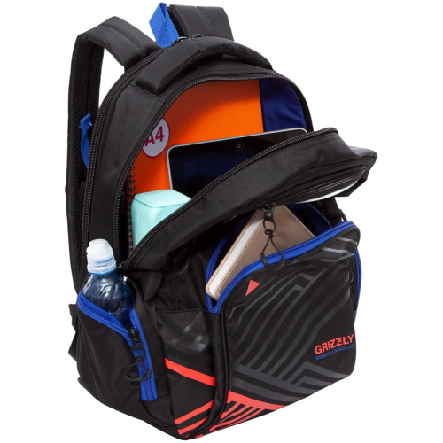 Рюкзак молодежный, 2 отделения, молния, карманы, жесткое дно, красно-синий полиэстер, 320*220*420 мм, "Grizzly" фото 3