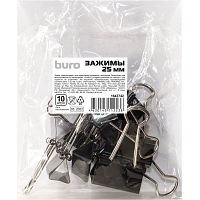 Зажимы металлические 25 мм, до 100 л, 10 шт, черные, п/э упак, "BURO"