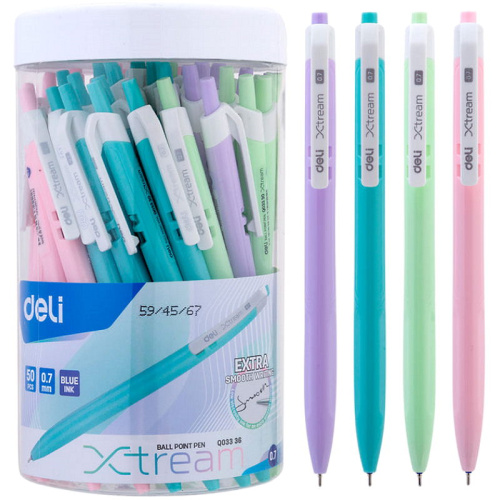 Шариковая автоматическая одноразовая ручка "X-tream", синий стержень, шарик 0,7 мм, линия 0,4  мм, пластик, "Deli"