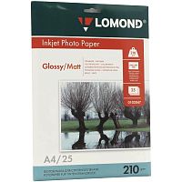 Фотобумага 25 л. ф.А4 (210*297 мм), 210 г, глянцевая/матовая двухстороняя, струйная печать, "Lomond"