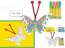 Бабочка: тряпичная игрушка для раскрашивания стираемая, размер 220*120*70 мм, + 4 цветных фломастера в наборе, для детей от 3-х лет, не токсичен. - "Tukzar"