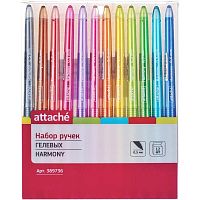 Ручки гелевые "Harmony" 12 цв, игольчатый наконечник 0,5 мм, пластиковый корпус, "Attache"