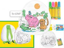 Рюкзак Зоопарк: тряпичная игрушка для раскрашивания стираемая, размер 460*300*30 мм, + 7 фломастера в наборе, для детей от 3-х лет. - "Tukzar"