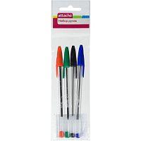 Ручки шариковые 4 цв, одноразовые, шарик 1 мм, линия 0,7 мм, "Attache"