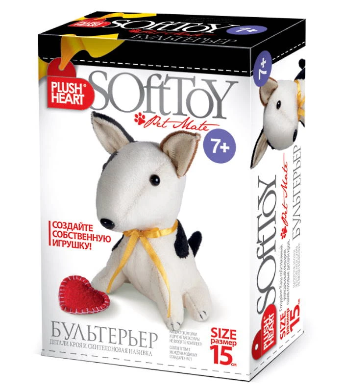 Плюшевое сердце. Бультерьер. 15 см. Шитье игрушки. 7+. "Эльф-Маркет"
