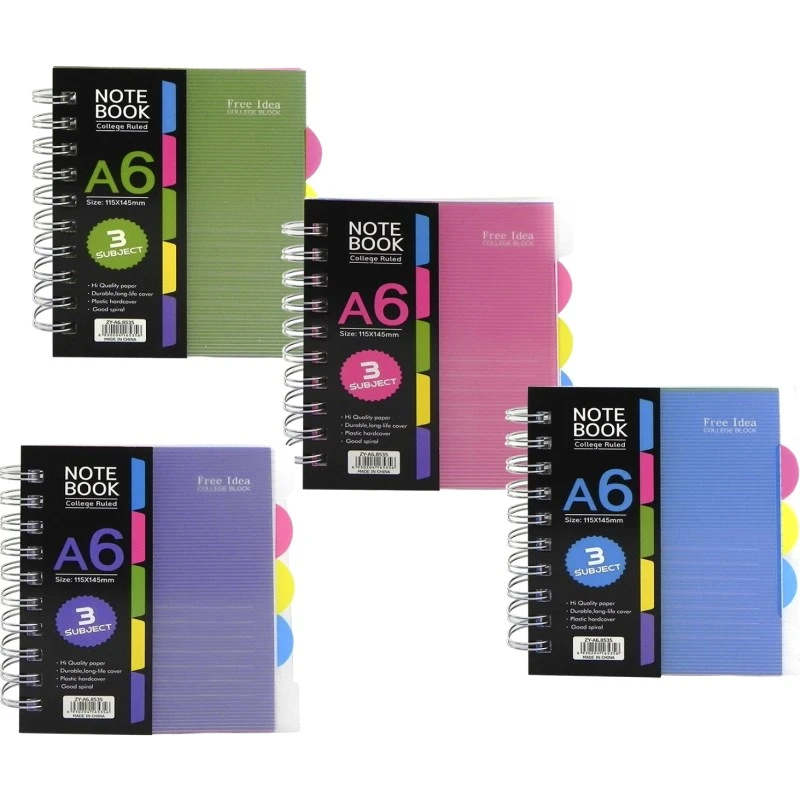 Блокнот 120 л. ф.А6 (113*145 мм), клетка, гребень сбоку, 3 разделителя, пластик. обл, "Alingar"