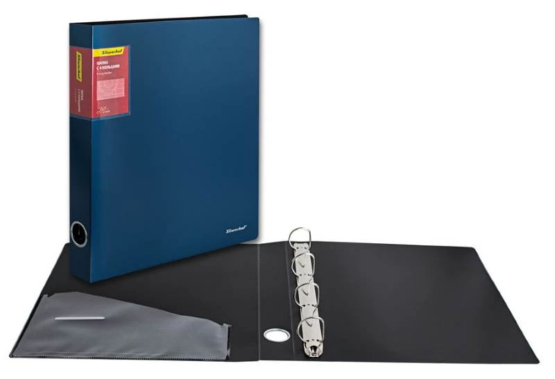 Папка "Perlen" ф.А4 (250*305 мм), 4 кольца 30 мм. торец 38 мм, карман внутри, торцевой регистратор, пластик 1 мм, "Silwerhof"