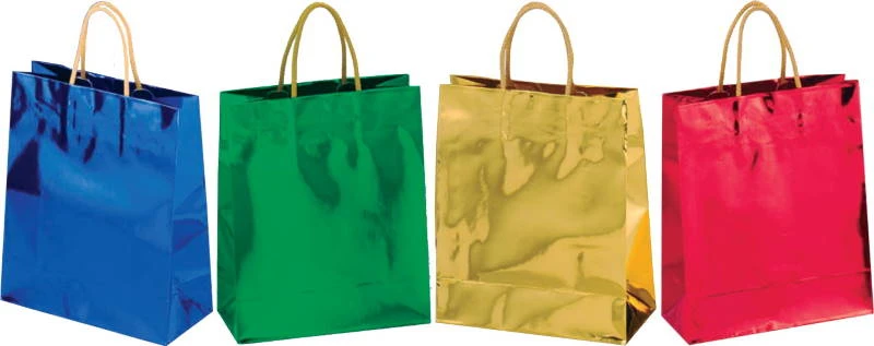 Бумажный голографический пакет, нейлоновые ручки, 330*430*100 мм.