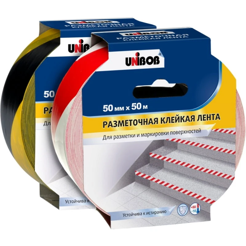 Лента клейкая разметочная 50 мм*50 м, ПВХ, "Unibob"
