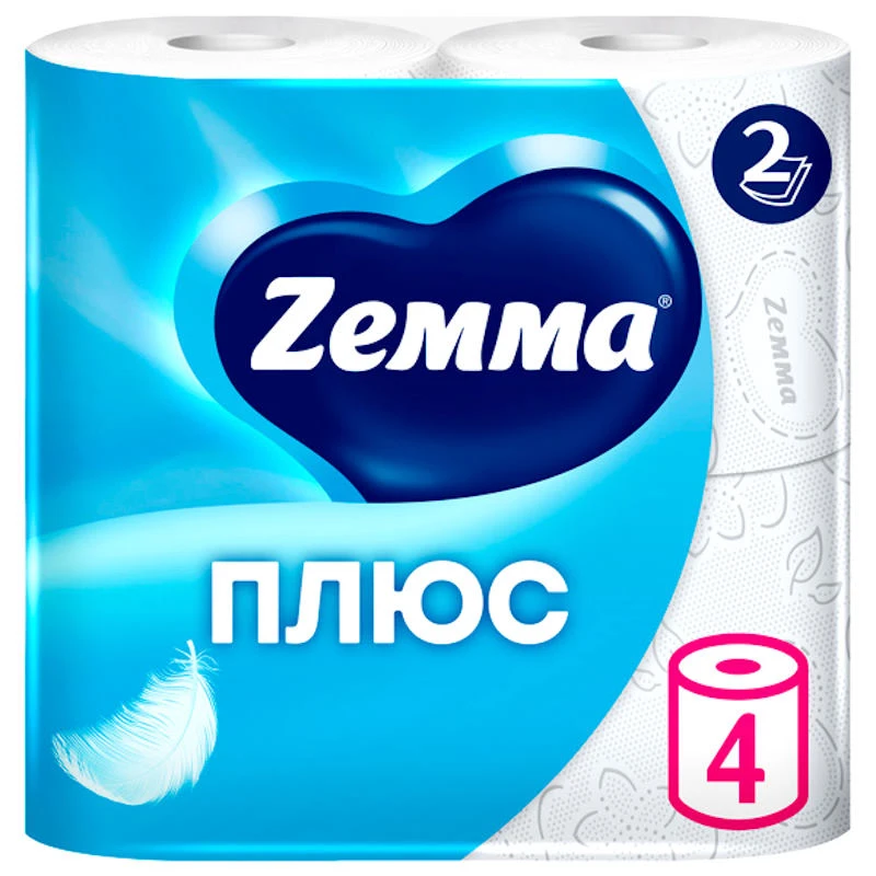 Бумага туалетная 2-х слойная, 184 л, 125*95 мм, 23 м, втулка d-46 мм, тиснение, перфорация, упак. 4 рулона, "ZEMMA"