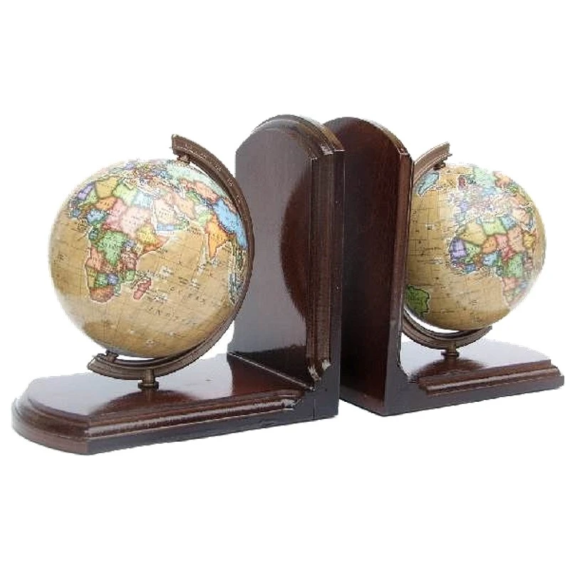 Деревянный набор, 2 предмета: 2 глобуса - подставка для книг, настольный - "ZACHEM"