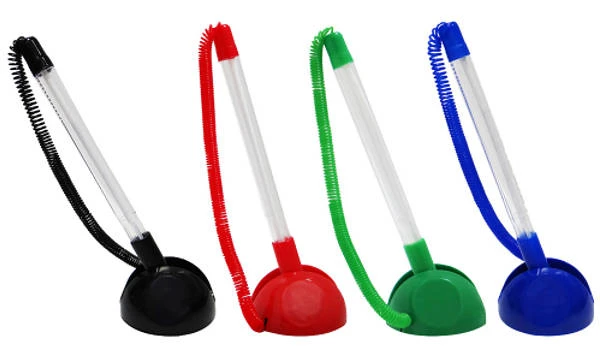 Ручка шариковая "Sto pen 8863", синий сменный стержень 125 мм, линия 0,5 мм, пластиковая пружина 140 мм, фиксируемая подставка, "Beifa"