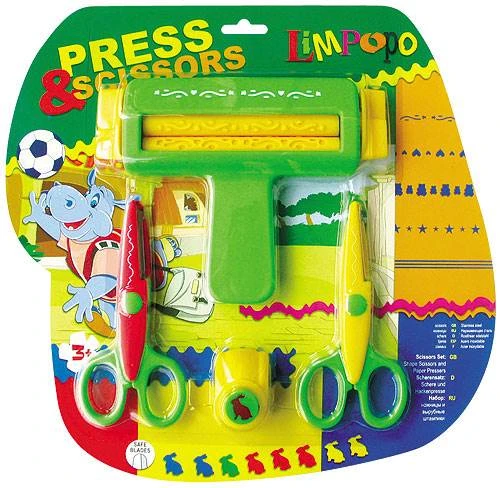 Набор для творчества: 2 шт. ножницы с фигурными лезвиями + вырубной штампик + пресс, "Limpopo"