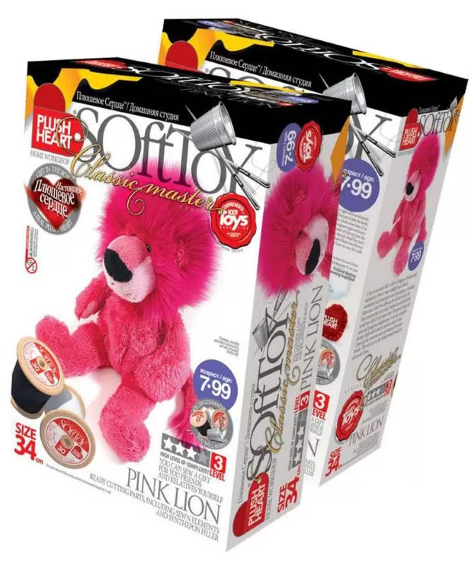 Плюшевое сердце. Розовый лев. 39 см. Шитье игрушки. 3 уровень. 7+. "Эльф-Маркет"