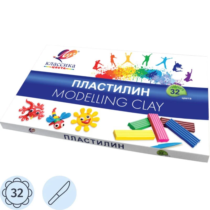 Пластилин "Классика", 32 цв. по 20 г, картонная коробка, "Луч"