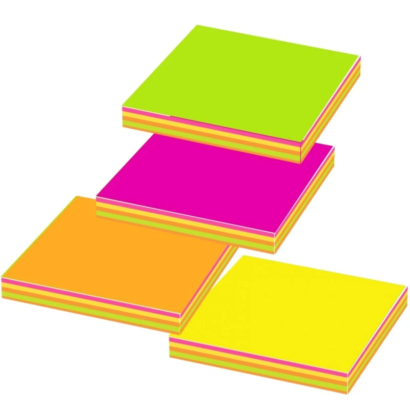 Блок для записи бумажный "Неоновое ассорти" 100 л, 4 цв. неон, липкий слой, 76*76 мм, "Alingar"