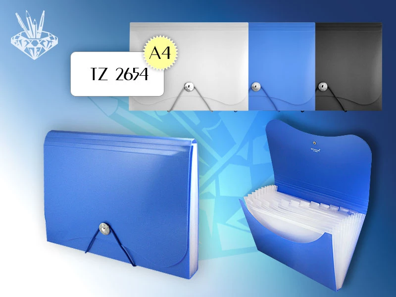 Папка картотека ф.А4 (330*225 мм), 13 отделений, торец 25 мм, резинка, пуговица, тисненный пластик 0,8 мм, "Tukzar"