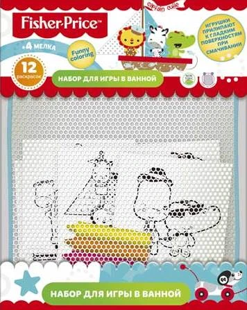 Набор для игры в ванне "Funny coloring": 12 раскрасок, 4 мелка, "Fisher Price"