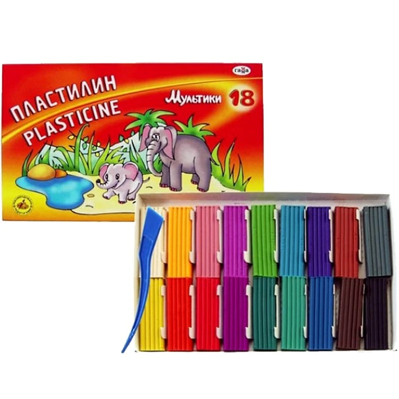 Пластилин "Мультики", 18 цв. по 20 г, стек, картонная коробка, "Гамма"