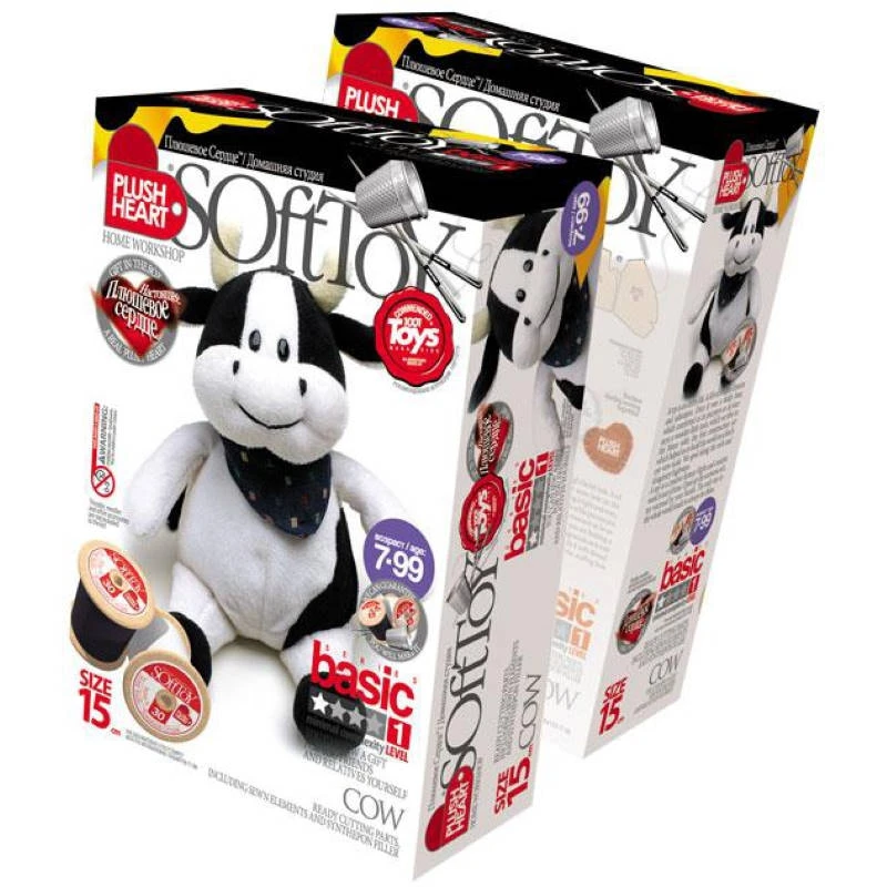 Плюшевое сердце. Корова. 15 см. Шитье игрушки. 1 уровень. 7+. "Эльф-Маркет"