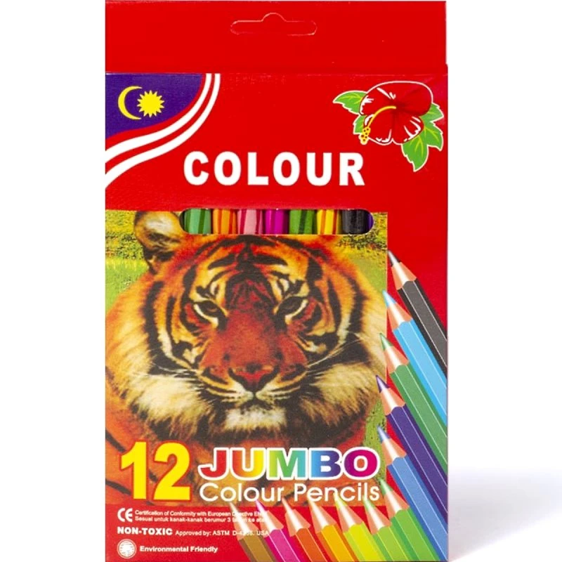 Карандаши заточенные "Jumbo" 12 цв, трехгранные, дерево, картон. уп, "Alingar"