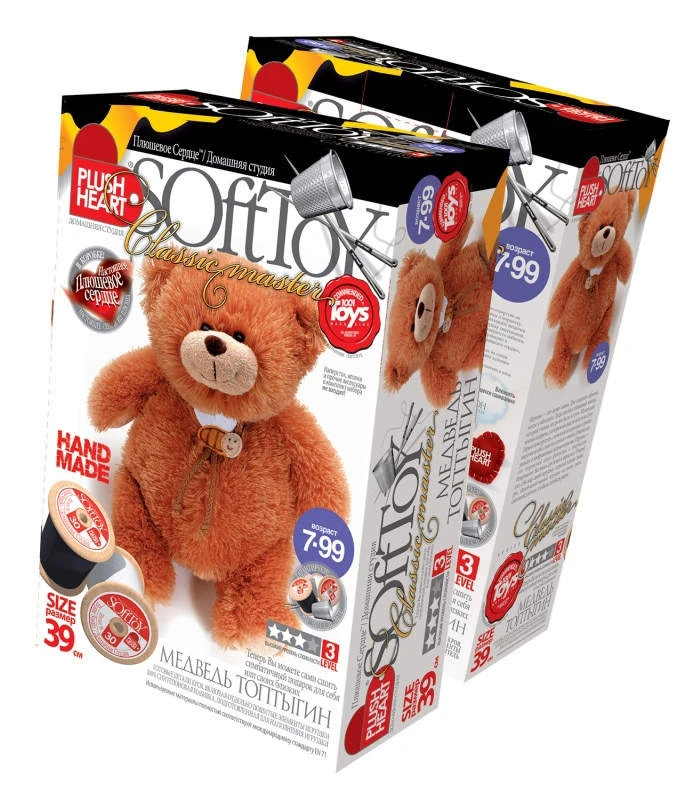Плюшевое сердце. Топтыгин медведь. 39 см. Шитье игрушки. 3 уровень. 7+. "Эльф-Маркет"