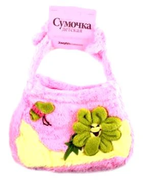 Плюшевая сумка, длинная ручка, молния, розовая, аппликация: цветок, муха, 190*250*65 мм, Josephin