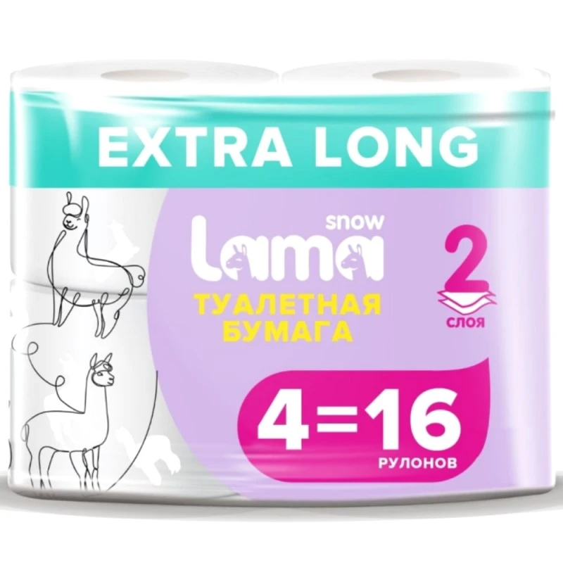 Бумага туалетная "Snow Lama", 2-х слойная, 2*16 г/м2, 95*125 мм, 50 м, втулка d-45 мм, тиснение, перфорация, упак. 4 рул. "АБФ"
