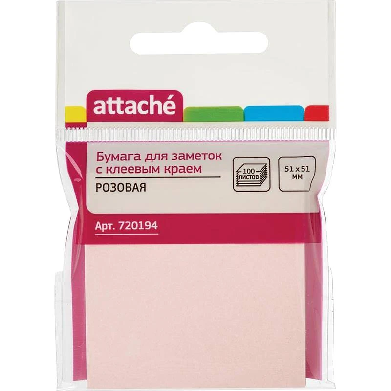 Блок для записи бумажный 100 л, липкий слой, 51*51 мм, 62 г/м2, "Attache"