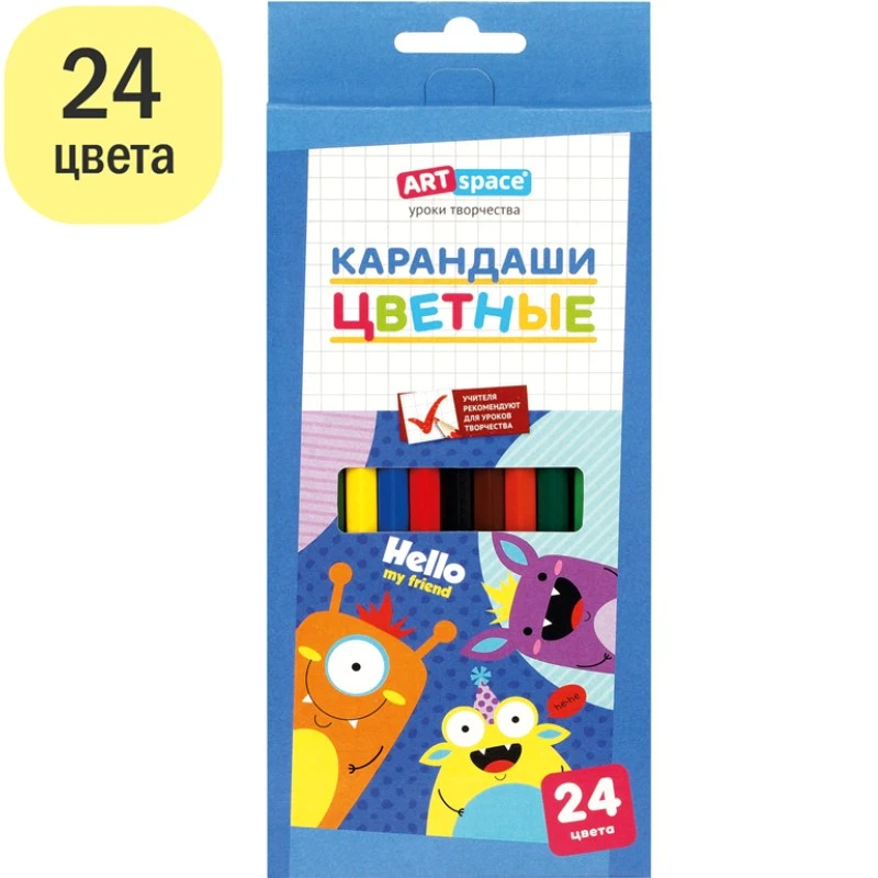 Карандаши заточенные 24 цв, 177 мм, d-7 мм, шестигранные, дерево, карт. уп, "ArtSpace"