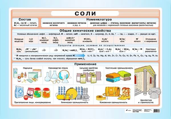 Яшукова А.В. Соли: Наглядное пособие для школы. - ф.100*70. - М.: Дрофа, 2006. - Глянцевая односторонняя карта.
