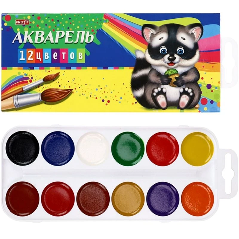 Акварель 12 цв, кювета, картонная упак, "Profit"