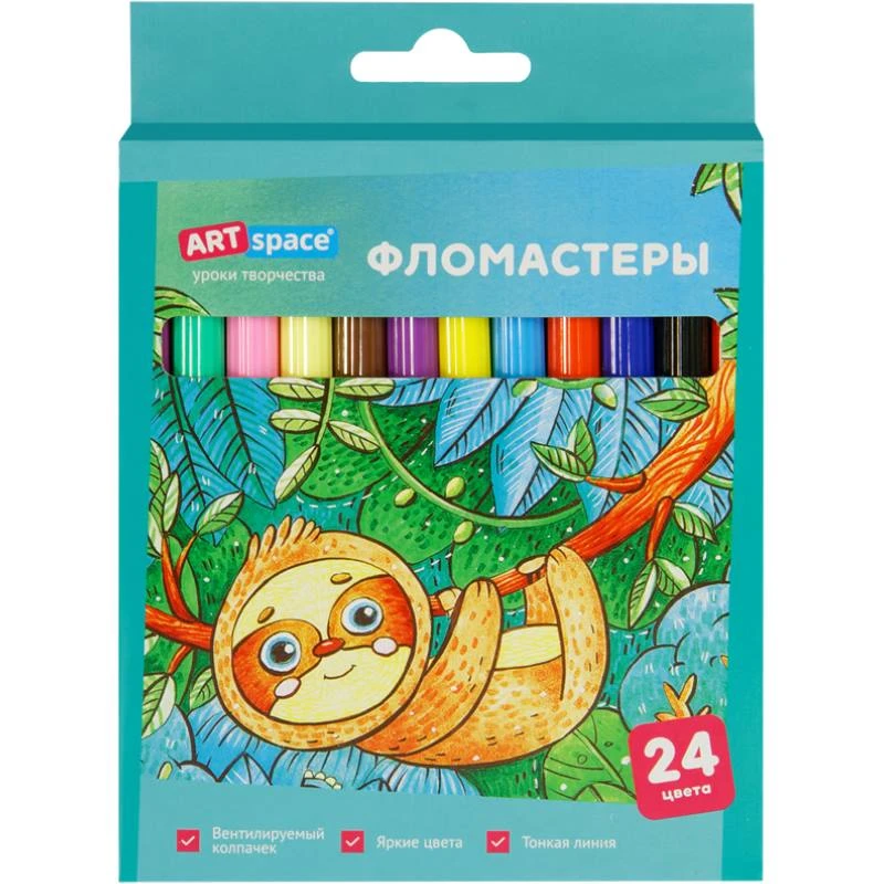 Фломастеры, 24 цв, 132 мм, линия 0,5-1 мм, картон, "ArtSpace"