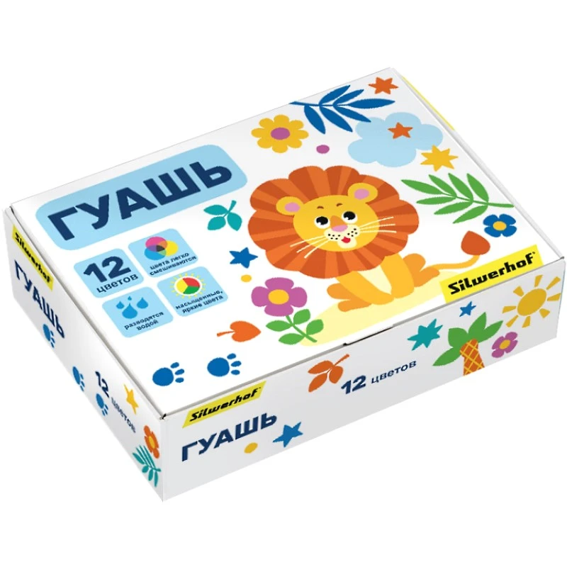 Гуашь 12 цв. по 10 мл, картонная уп, "Silwerhof"