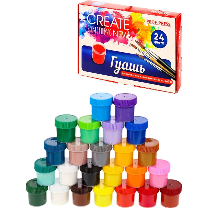 Гуашь 24 цв, по 20 мл, картонная упак, "Проф-Пресс"