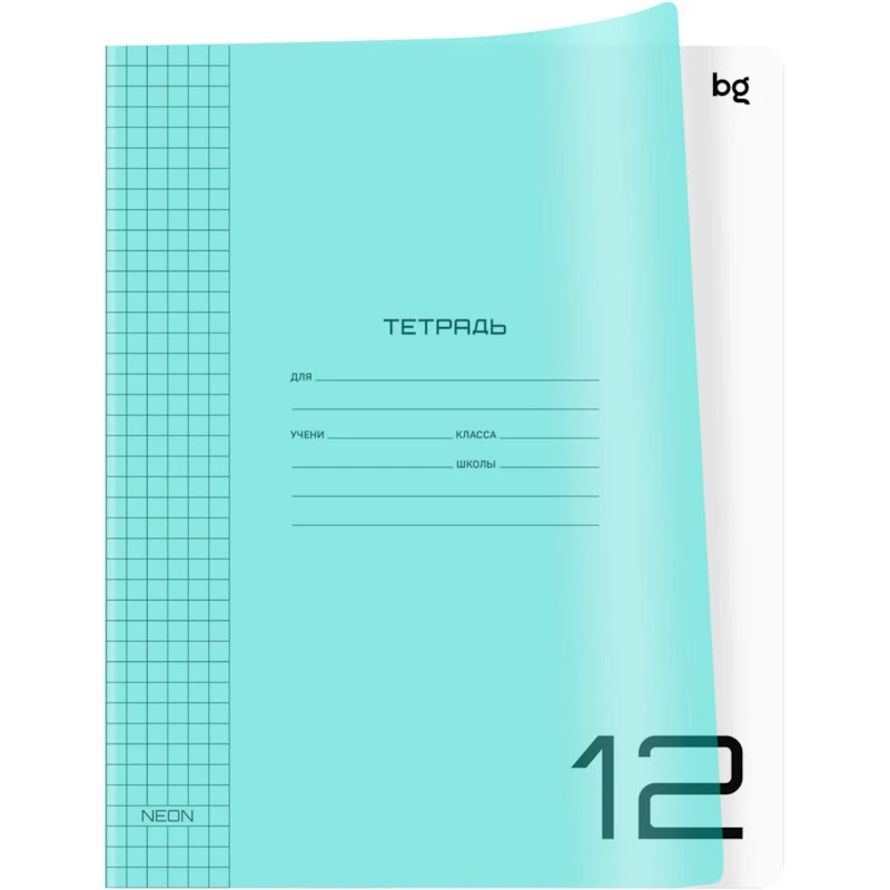 Тетрадь 12 л. ф.А5 (205*165 мм), клетка, белизна 100%, поля, скоба, пластиковая обложка, "BG"