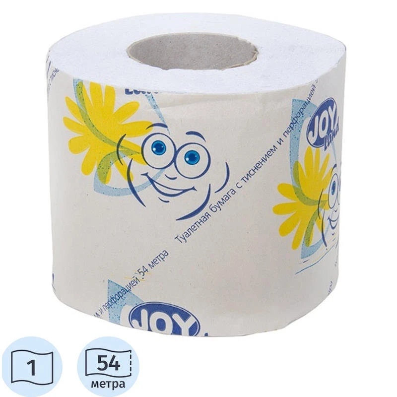 Бумага туалетная "JOY Land" 1-слойная 22 г/м2, 400 л, 90*125 мм, 50 м, втулка d-48 мм, рулон d-100 мм, тиснение, перфорация, "Бумага ТД"