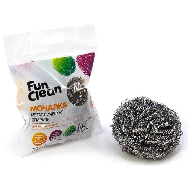 Мочалка металлическая для мытья посуды, спираль D-70 мм, сталь, "Fun Clean"