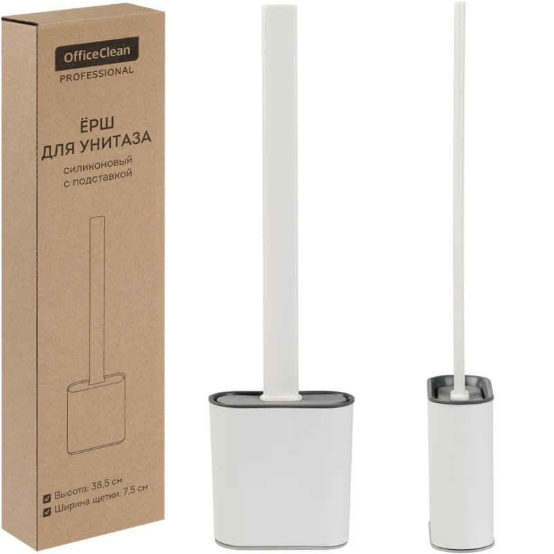 Ершик для унитаза, длина ручки с щеткой 355 мм, ширина щетки 80 мм, подставка с пластиковым вкладышем 100*100*40 мм, пластик/силикон, "OfficeClean Professional "