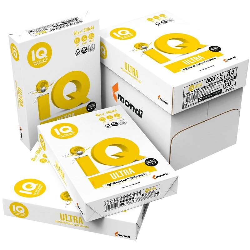 Бумага для офисной техники "IQ ULTRA" 500 л. ф.А4 (210*297 мм), класс А, 80 г/м2, белизна 168%, "Монди СЛПК"