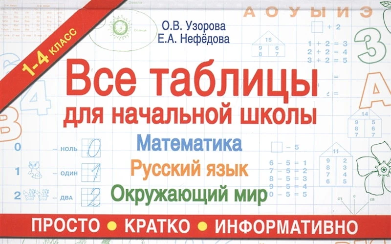 Узорова О.В, Нефедова Е.А. Все таблицы для начальной школы. Русский язык. Математика. Окружающий мир. - М.: Астрель: АСТ, 2021. - 416 с. - (Таблицы для начальной школы: методика О. Узоровой). - тверд. обл.