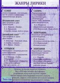 Зинина Е.А. Жанры лирики. Часть 2. Сонет, отрывок, сатира, эпиграмма, эпитафия. ф.70*100. - М.: Дрофа, 2004. - Глянцевая односторонняя карта.