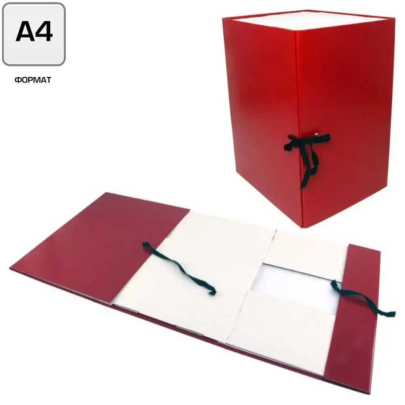 Короб архивный сборный ф.А4(245*330 мм), торец 200 мм, 2 завязки, бордовый бумвинил, "Имидж"