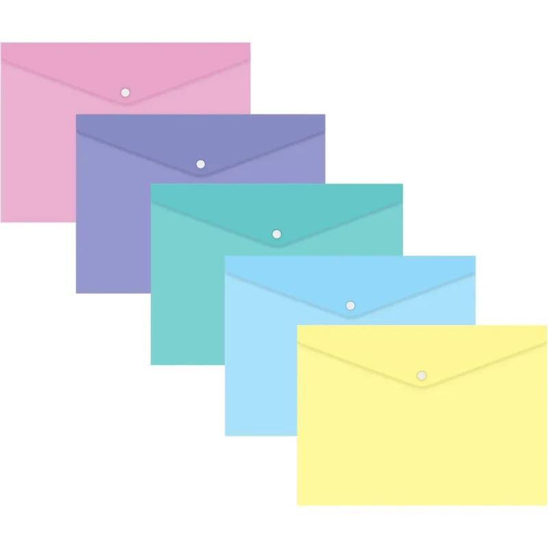 Папка-конверт "Pastel PKPAST" ф.А4, горизонтальная, кнопка сверху, полипропилен 0,18 мм, "Бюрократ"