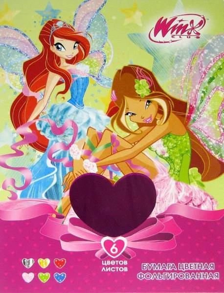 Фольга 6 л. 6 цв. ф.А4 (210*297 мм), 100 г/м2, папка, "Winx"