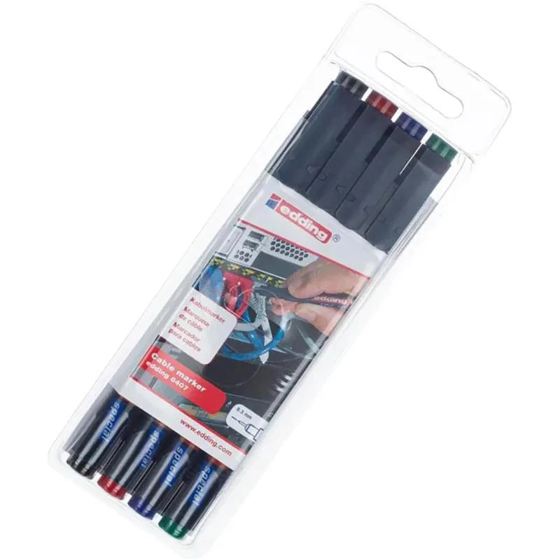 Маркеры для кабеля 4 цв, перманент, спиртовая основа, линия 0,3 мм, игловидный наконечник, "EDDING"